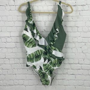 Deep V Neck Bathing Suit 1 Piece Amazon Essentials Palm Leaf Plants XL Padded